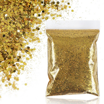 50 g zelts, jaukts sešstūrains, kupls nagu mākslas spīdums, dzirkstoši pārslas Šķēles Dekorācijas UV želejas nagiem piederumi Aksesuāri