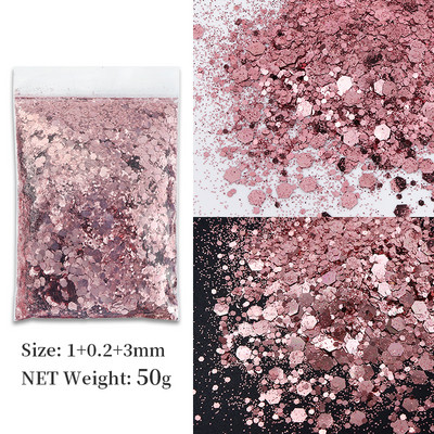 50 g zelts, jaukts sešstūrains, kupls nagu mākslas spīdums, dzirkstoši pārslas Šķēles Dekorācijas UV želejas nagiem piederumi Aksesuāri