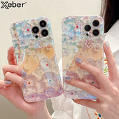 Ροζ χαριτωμένη θήκη τηλεφώνου Sakura με ελαιογραφία για iPhone 14 13 12 11 Pro XS Max Mini XR X 7 8 Plus SE Flower Diamond Reflektive Cover