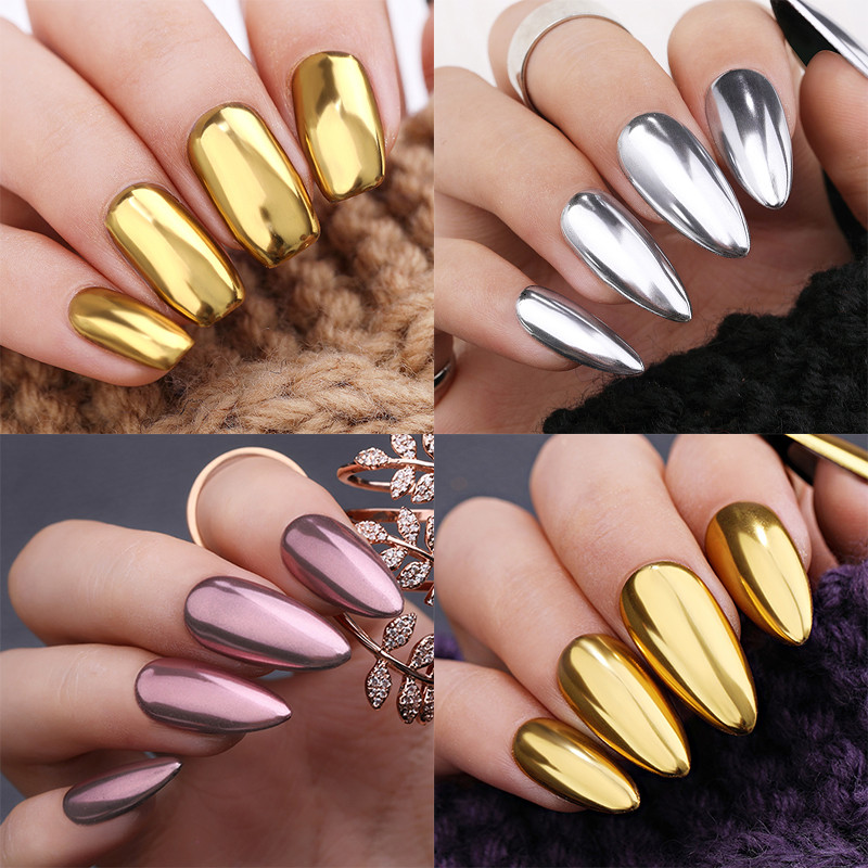 1Kutija Ogledalo za nokte Svjetlucavi prah Metalik Šarena prašina Metalni efekt Šljokice za nokte Zlatni Nail Art UV Gel lak Kromirane ljuskice Prašina