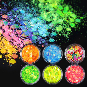 6Pcs Mermaid Ice Through Hexagon Sequin Decoration Iridescent Chunky Nail Art Glitter Mixed Fruit Candy Slice Nails Accessories