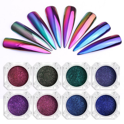 0,2g/Κουτί Chameleon Mirror ιριδίζον Nail Glitter Powders Auroras Effect Nail Art Chrome Pigment Dust Σχεδιασμός DIY