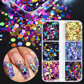 3D vegyes színű kerek csillogó pelyhek paillettes holografikus körömdíszítés flitter dekoráció UV lakkozáshoz körömcsúcsokhoz design kiegészítők