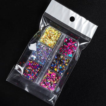 3D смесени цветни кръгли блестящи люспи Paillettes Холографска декорация с пайети за нокти за UV лак Връхчета за нокти Аксесоари за дизайн
