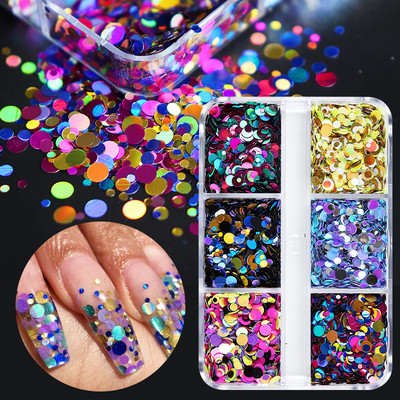 Τρισδιάστατα μικτά χρώματα, στρογγυλά Glitter Flakes Paillettes Ολογραφική διακόσμηση με παγιέτες νυχιών για αξεσουάρ σχεδίασης με συμβουλές νυχιών με βερνίκια UV