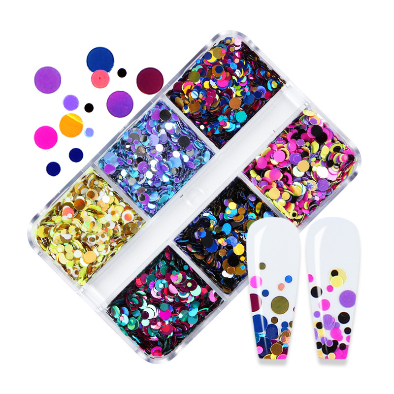 3D vegyes színű kerek csillogó pelyhek paillettes holografikus körömdíszítés flitter dekoráció UV lakkozáshoz körömcsúcsokhoz design kiegészítők