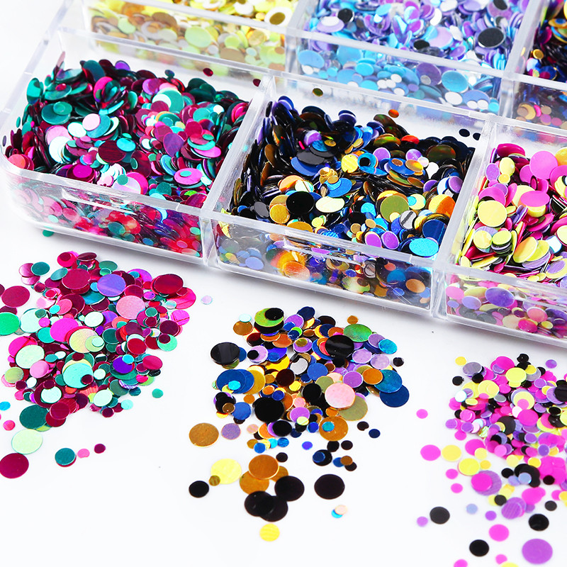 3D vegyes színű kerek csillogó pelyhek paillettes holografikus körömdíszítés flitter dekoráció UV lakkozáshoz körömcsúcsokhoz design kiegészítők