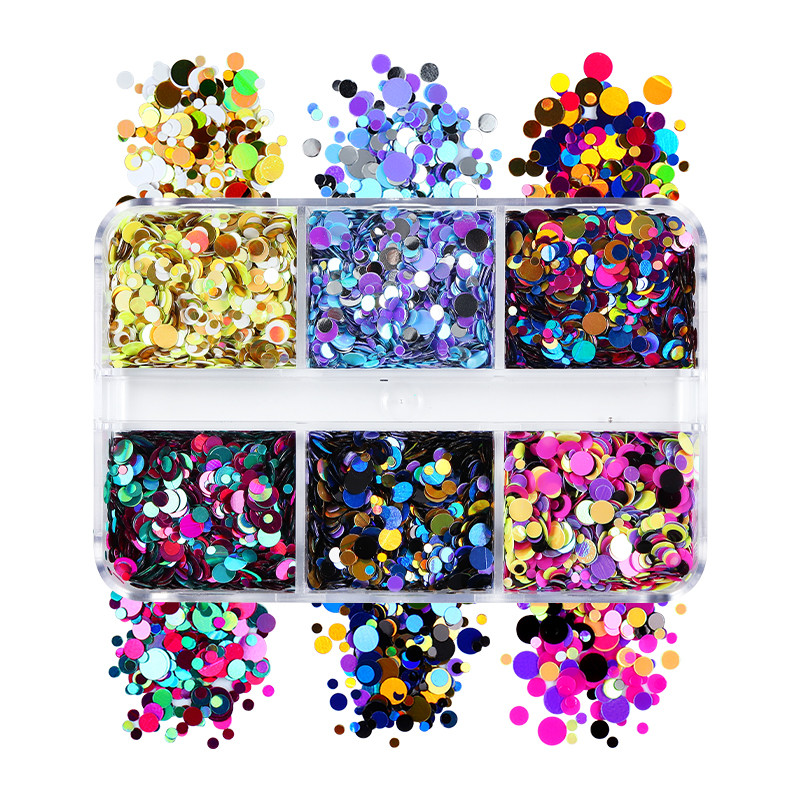 3D vegyes színű kerek csillogó pelyhek paillettes holografikus körömdíszítés flitter dekoráció UV lakkozáshoz körömcsúcsokhoz design kiegészítők