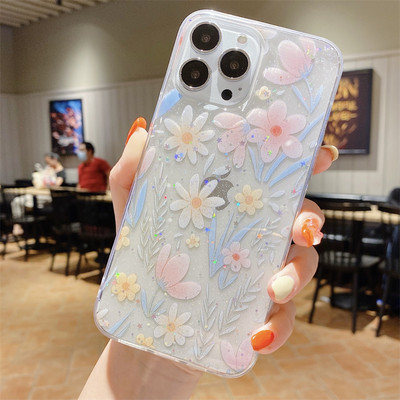 Luxury Flower Διάφανη θήκη τηλεφώνου για iPhone 14 13 Pro Max 12 11 X XR XS Max 7 8 Plus Mini SE Cute Cartoon Epoxy Soft Cover