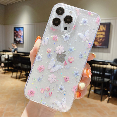 Luxury Flower Διάφανη θήκη τηλεφώνου για iPhone 14 13 Pro Max 12 11 X XR XS Max 7 8 Plus Mini SE Cute Cartoon Epoxy Soft Cover