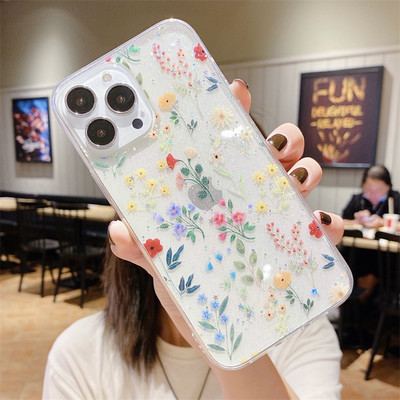 Luxury Flower Διάφανη θήκη τηλεφώνου για iPhone 14 13 Pro Max 12 11 X XR XS Max 7 8 Plus Mini SE Cute Cartoon Epoxy Soft Cover