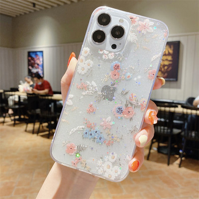 Luxury Flower Διάφανη θήκη τηλεφώνου για iPhone 14 13 Pro Max 12 11 X XR XS Max 7 8 Plus Mini SE Cute Cartoon Epoxy Soft Cover