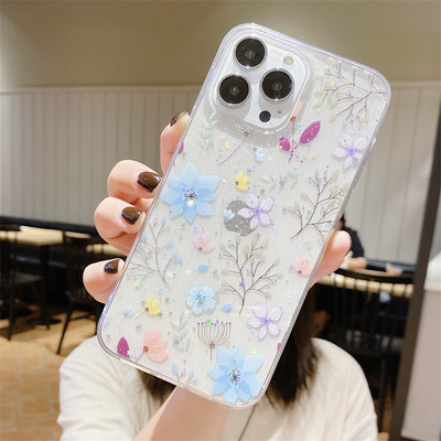 Luxury Flower Διάφανη θήκη τηλεφώνου για iPhone 14 13 Pro Max 12 11 X XR XS Max 7 8 Plus Mini SE Cute Cartoon Epoxy Soft Cover