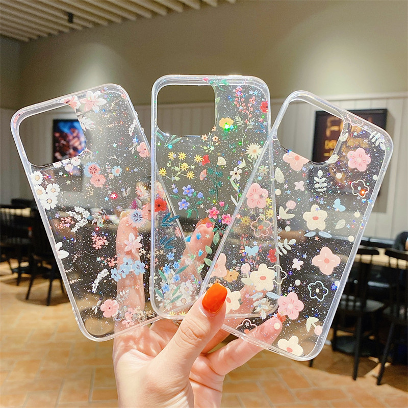 Luxury Flower Διάφανη θήκη τηλεφώνου για iPhone 14 13 Pro Max 12 11 X XR XS Max 7 8 Plus Mini SE Cute Cartoon Epoxy Soft Cover