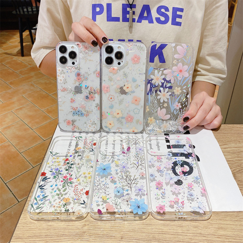 Luxury Flower Διάφανη θήκη τηλεφώνου για iPhone 14 13 Pro Max 12 11 X XR XS Max 7 8 Plus Mini SE Cute Cartoon Epoxy Soft Cover