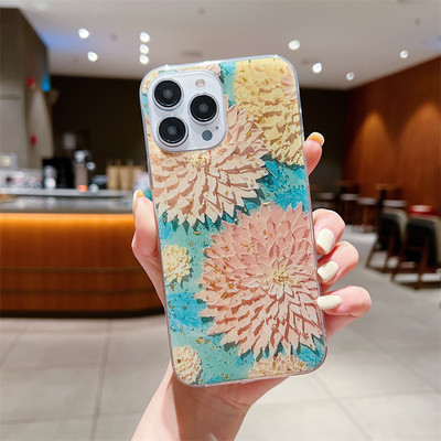 Kuldfoolium Retro Õlimaali Lilled Telefoniümbris iPhone 13 12 11 Pro Max Mini X XS Max XR 7 8 Plus SE 2 Pehme põrutuskindel kate
