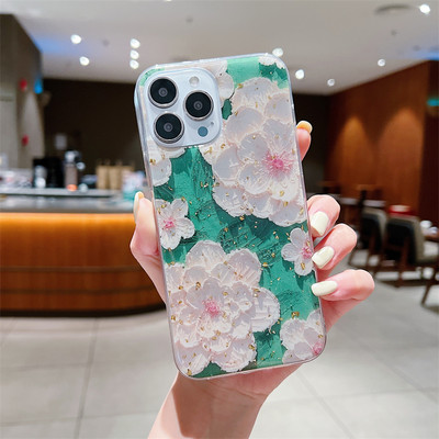 Kuldfoolium Retro Õlimaali Lilled Telefoniümbris iPhone 13 12 11 Pro Max Mini X XS Max XR 7 8 Plus SE 2 Pehme põrutuskindel kate