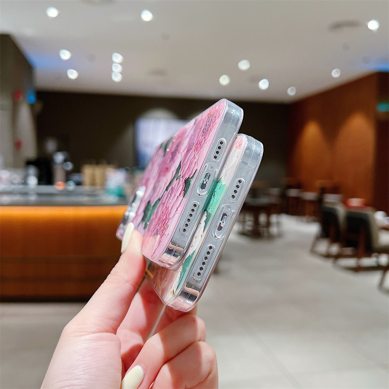 Kuldfoolium Retro Õlimaali Lilled Telefoniümbris iPhone 13 12 11 Pro Max Mini X XS Max XR 7 8 Plus SE 2 Pehme põrutuskindel kate