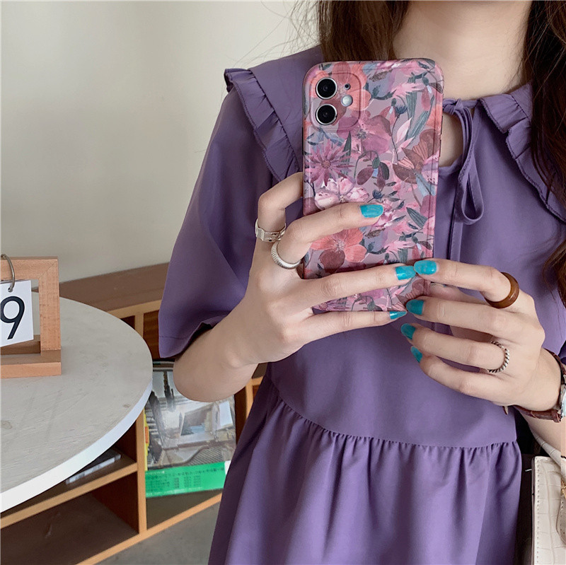 Vintažinės gėlės lapai tapyba aliejumi telefono dėklas iphone 12 Pro Max 13 11 14 14Pro funda girl minkštas silikoninis matinis dangtelis karkasa