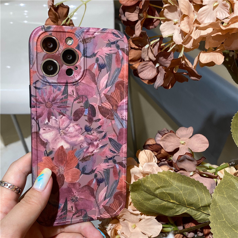Vintažinės gėlės lapai tapyba aliejumi telefono dėklas iphone 12 Pro Max 13 11 14 14Pro funda girl minkštas silikoninis matinis dangtelis karkasa
