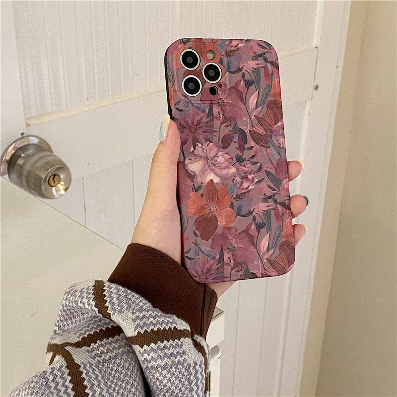 Vintažinės gėlės lapai tapyba aliejumi telefono dėklas iphone 12 Pro Max 13 11 14 14Pro funda girl minkštas silikoninis matinis dangtelis karkasa