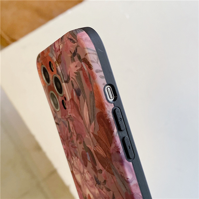 Vintažinės gėlės lapai tapyba aliejumi telefono dėklas iphone 12 Pro Max 13 11 14 14Pro funda girl minkštas silikoninis matinis dangtelis karkasa