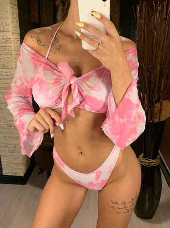 Νέο Sexy Tie Dye Bikini Γυναικείο Μαγιό Γυναικείο Σετ μπικίνι τριών τεμαχίων Halter Bather Μαγιό Swim Beach Lady V1878P