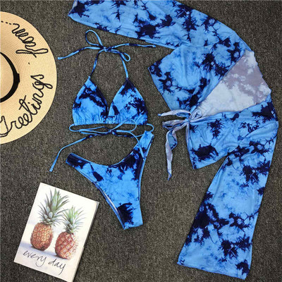 Új szexi Tie Dye bikini női fürdőruha Női fürdőruha Háromrészes bikini szett Halter fürdőruha Swim Beach Lady V1878P