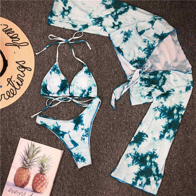 Új szexi Tie Dye bikini női fürdőruha Női fürdőruha Háromrészes bikini szett Halter fürdőruha Swim Beach Lady V1878P
