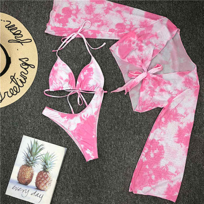 Új szexi Tie Dye bikini női fürdőruha Női fürdőruha Háromrészes bikini szett Halter fürdőruha Swim Beach Lady V1878P