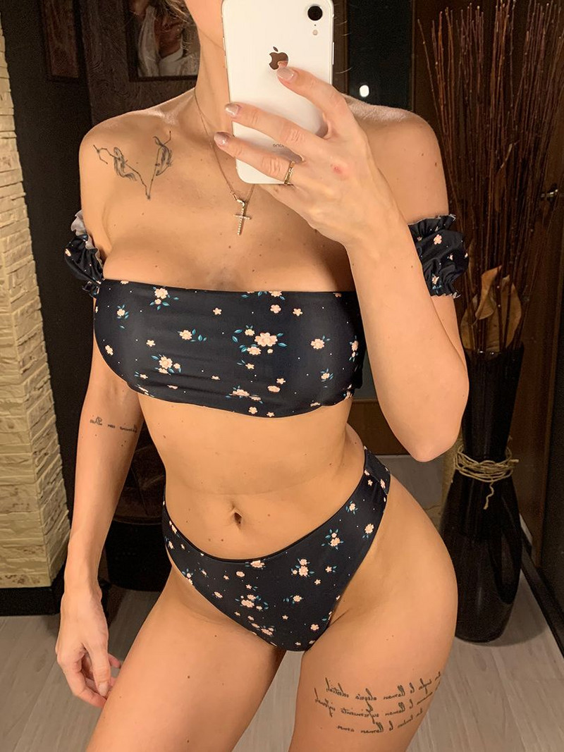 2022. gada ziedu bikini, sieviešu peldkostīms, sieviešu peldkostīmi, divdaļīgs bikini komplekts vidukļa vidū, peldkostīms peldēšanai V1671
