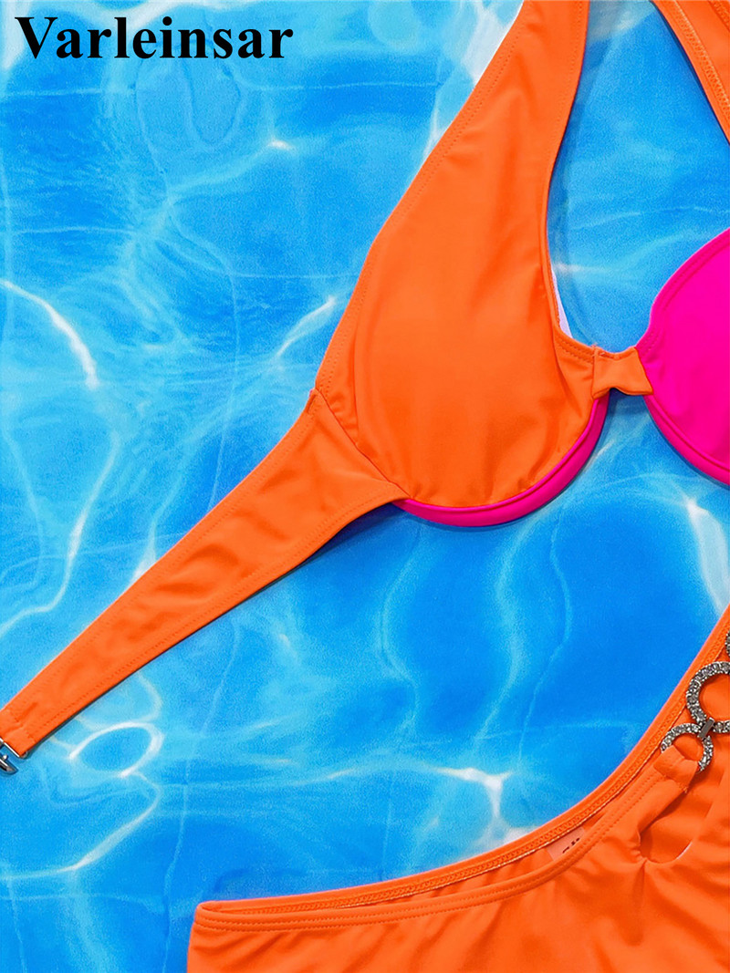 Rhinestone egy vállból kivágott bikini Női fürdőruha Női fürdőruha Kétrészes bikini szett fürdőruha V4277