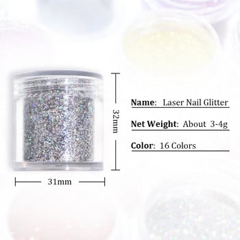 1 κουτί Holographic Silver Nail Glitter Powder Laser Nail Pigment Dust Shiny Paillettes για Αξεσουάρ Μανικιούρ με Gel Polish