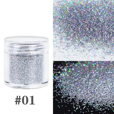 1 κουτί Holographic Silver Nail Glitter Powder Laser Nail Pigment Dust Shiny Paillettes για Αξεσουάρ Μανικιούρ με Gel Polish
