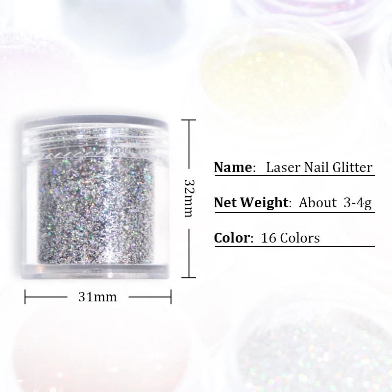 1 κουτί Holographic Silver Nail Glitter Powder Laser Nail Pigment Dust Shiny Paillettes για Αξεσουάρ Μανικιούρ με Gel Polish