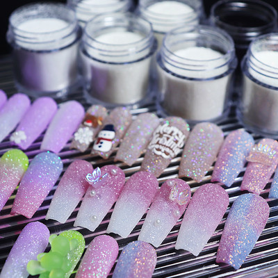 7 cutii, alb strălucitor, negru, pudră de zahăr pentru unghii, pigment cu sclipici pentru unghii, cu efect de strat de bomboane de praf fin pentru designul fulgilor de nea de Crăciun