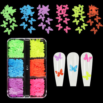 Neon Butterfly Nail Glitter Sequins 3D Μανικιούρ Διακοσμητικά Σετ Αξεσουάρ Flakes Χονδρική Προϊόντα Nail Charm Δωρεάν αποστολή