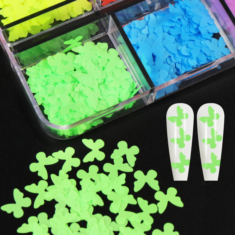 Neon pillangós köröm csillogó flitterek 3D manikűr dekoratív pelyhek kiegészítők készlet nagykereskedés körömbűbáj termékek ingyenes kiszállítás