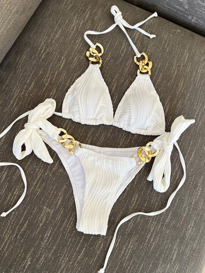 Seksīgi metāla gredzeni, krokains bikini, sieviešu peldkostīms, sieviešu peldkostīmi, divdaļīgs bikini komplekts, peldkostīms peldkostīms, dāma V4149