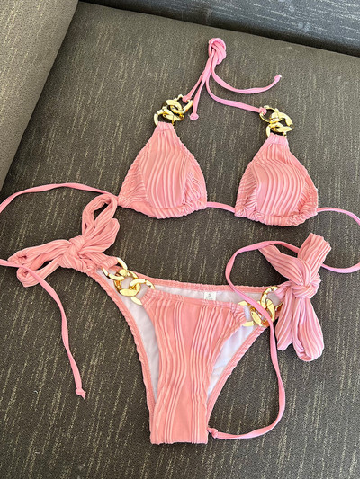 Seksīgi metāla gredzeni, krokains bikini, sieviešu peldkostīms, sieviešu peldkostīmi, divdaļīgs bikini komplekts, peldkostīms peldkostīms, dāma V4149