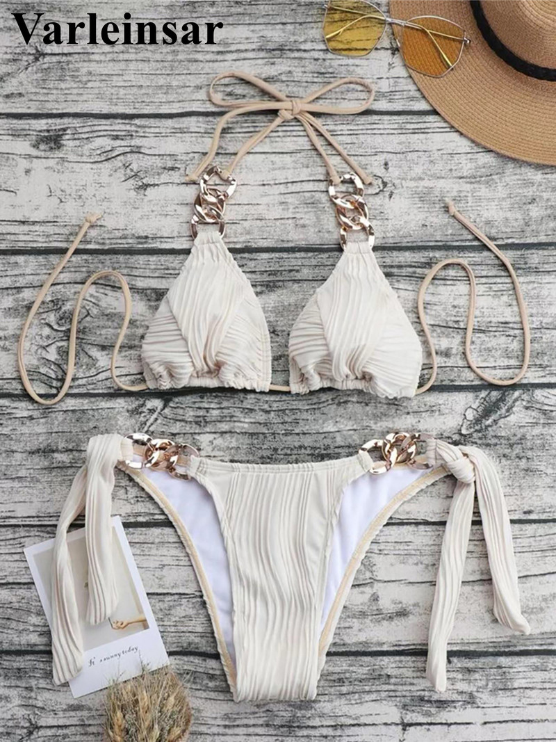 Seksīgi metāla gredzeni, krokains bikini, sieviešu peldkostīms, sieviešu peldkostīmi, divdaļīgs bikini komplekts, peldkostīms peldkostīms, dāma V4149