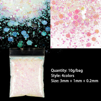 10g Holographic Nail Glitter Sequins Mix Hexagon Powder Sparkly Translucent Flakes Αξεσουάρ Νυχιών Ανταλλακτικά Διακόσμησης Προμήθειες