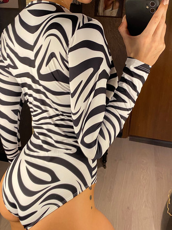 Zebra Printed V λαιμόκοψη μακρυμάνικο One Piece Γυναικείο μαγιό Γυναικείο Μαγιό Monokini Bather Swim Lady V3603