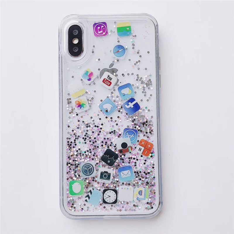 Husă dinamică pentru telefon cu nisipuri mișcătoare pentru iPhone 14 11 Pro Max 12 13 Huse Husă lichidă rigidă pentru iphone 7 8 Plus XR XS Capotă drăguță cu icoană a aplicației