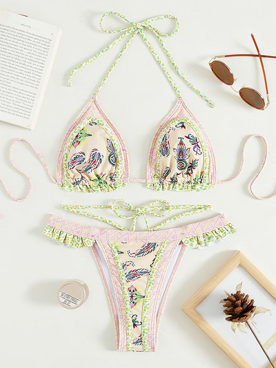 ZRTAK szexi női fürdőruha, 2022-es bikini string úszóruha női fürdőruha mikro hajtogatással magasra vágott csipke kötőfék bikini szett