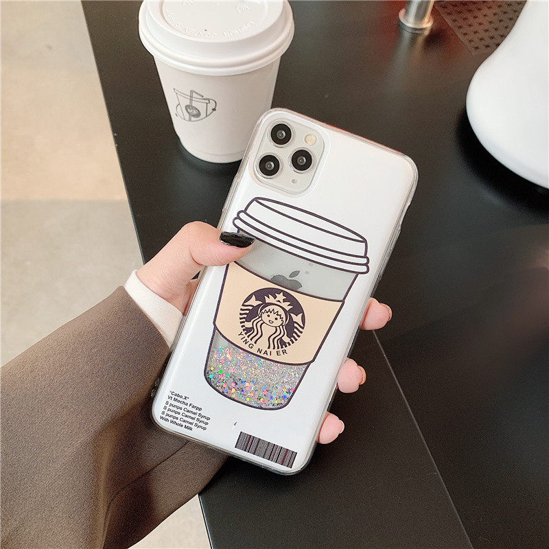 Φλιτζάνι καφέ χρυσή ασημί θήκη τηλεφώνου κινούμενης άμμου για iphone 13 12 11 pro max θήκες πίσω για iPhone 14 xr x 7 8 Plus funda girl