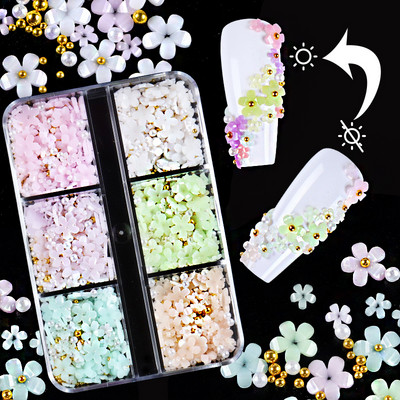 Слънчева светлина, променящ цвета си 3D Crystal Flower Nail Art Rhinestone Supplies Set Resin Gems Nail Art Design Decoration Accessories