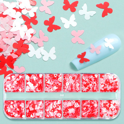 12 Grids Love Nail Art Csillogó flitter dekorációs készlet Butterfly Star Round Flake Manikűr kellékek Kiegészítők UV gél körmökhöz