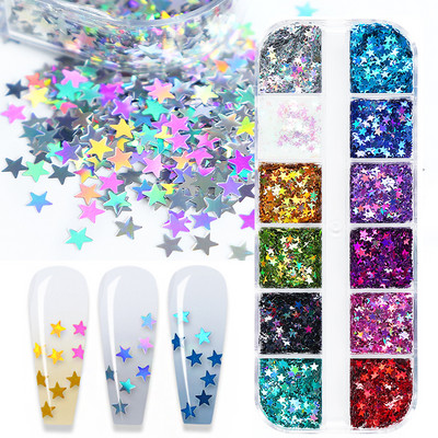 12 Grids Love Nail Art Csillogó flitter dekorációs készlet Butterfly Star Round Flake Manikűr kellékek Kiegészítők UV gél körmökhöz