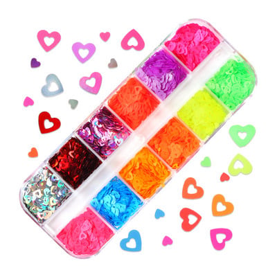 12 Grids Love Nail Art Csillogó flitter dekorációs készlet Butterfly Star Round Flake Manikűr kellékek Kiegészítők UV gél körmökhöz